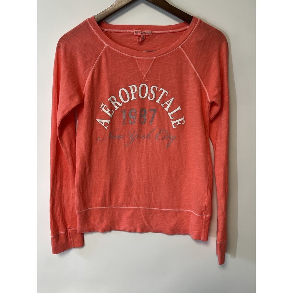 Y2K Late 2000s Aeropostale Medium Top Long Sleeve Shirt Coral Costal Preppy